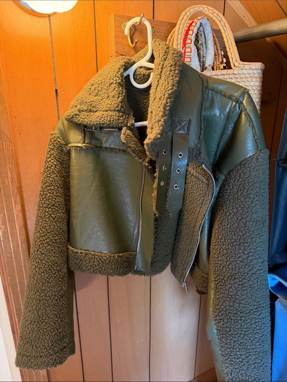 Olive Green Sherpa Aviator Jacket - Women